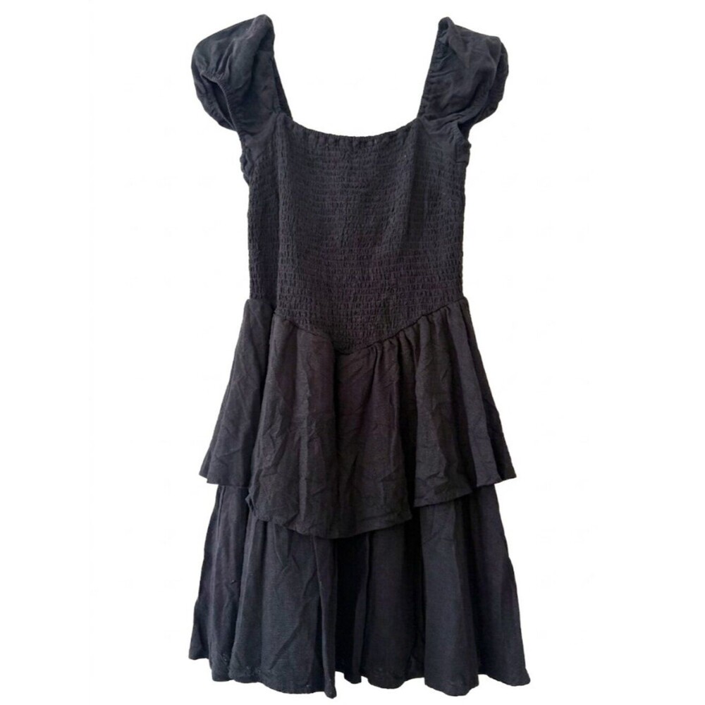 H&M Divided Black Smocked Tiered Mini Dress